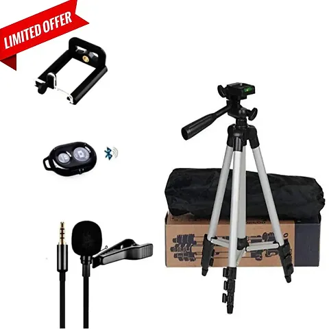 Photography Mobile Holder Tripod 3110 Camera Mobile Stand for Vlogging, Video Shooting, YouTube etc Compatible with All Mobile Phones (Tripod + Collar Mic(1.5 Meter))