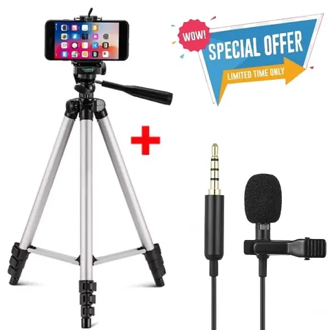 3110 Lightweight Adjustable Portable  Foldable Tripod Stand With Collar Mic for Mobile Phone and Camera Holder