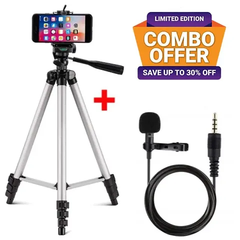3110 Tripod Stand for Phone and Camera Adjustable Aluminium Alloy Tripod Stand Holder Collar Mic 1.5m for Mobile Phones  Camera, Photo/Video Shoot
