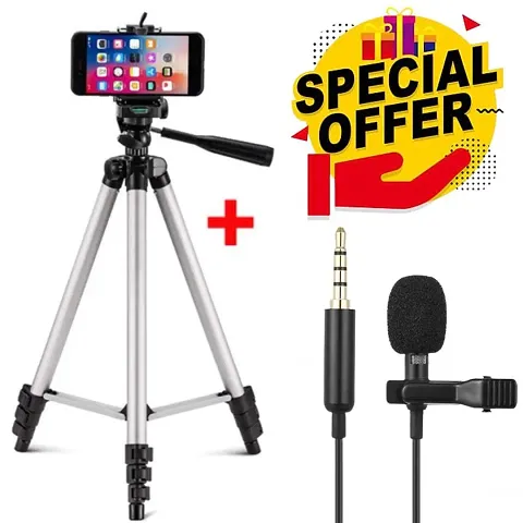 3110 Tripod Stand for Phone and Camera Adjustable Aluminium Alloy Tripod Stand Holder Collar Mic 1.5m for Mobile Phones  Camera, Photo/Video Shoot