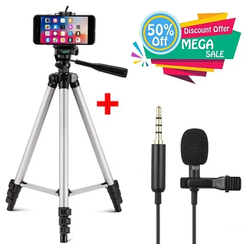 3110 Tripod Stand for Phone and Camera Adjustable Aluminium Alloy Tripod Stand Holder Collar Mic 1.5m for Mobile Phones  Camera, Photo/Video Shoot