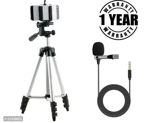 Tripod 3110 Mobile Stand for Videography Photoshoot, YouTube, Compatible with All Mobile Phones, Camera (Tripod+Mic)-thumb0