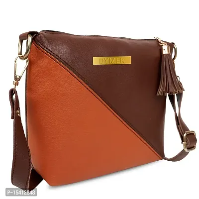 DYMEK Contrast Sling Bag For Women (Brown)-thumb4