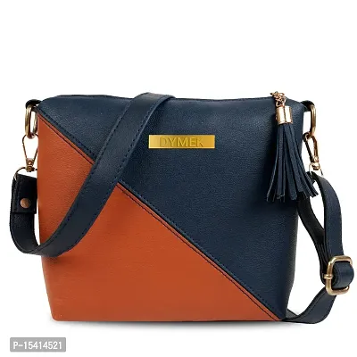 DYMEK Contrast Sling Bag For Women (Navy Blue)