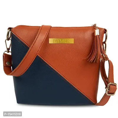 DYMEK Contrast Sling Bag For Women (Tan)