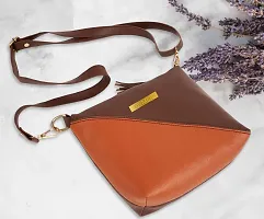 DYMEK Contrast Sling Bag For Women (Brown)-thumb1