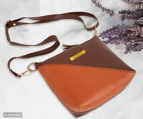 DYMEK Contrast Sling Bag For Women (Brown)-thumb2