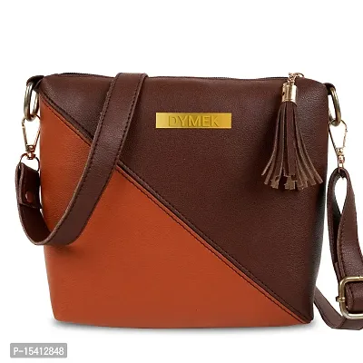 DYMEK Contrast Sling Bag For Women (Brown)-thumb0