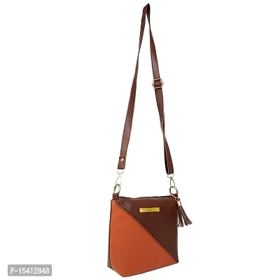 DYMEK Contrast Sling Bag For Women (Brown)-thumb5