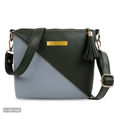 DYMEK Contrast Sling Bag For Women (Dark Green)