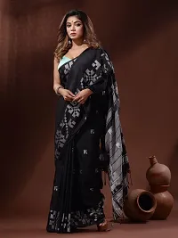 BARNALI SAREE HOUSE Women's Handloom Soft  Comfortable Breathable Saree With Unstitched Blouse (Black)-thumb1