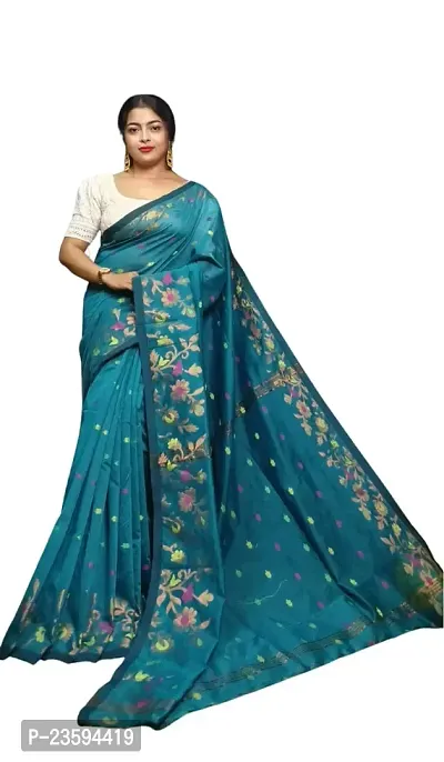 BARNALI SAREE HOUSE Women's Handloom Soft  Comfortable Saree With Unstitched Blouse (Rama Green)-thumb0