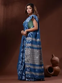 BARNALI SAREE HOUSE Women's Handloom Soft Breathable  Comfortable Saree With Unstitched Blouse (Blue)-thumb3