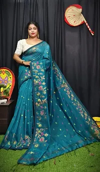 BARNALI SAREE HOUSE Women's Handloom Soft  Comfortable Saree With Unstitched Blouse (Rama Green)-thumb1