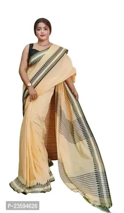 BARNALI SAREE HOUSE Women's Handloom Soft  Comfortable Saree With Unstitched Blouse (Beige)