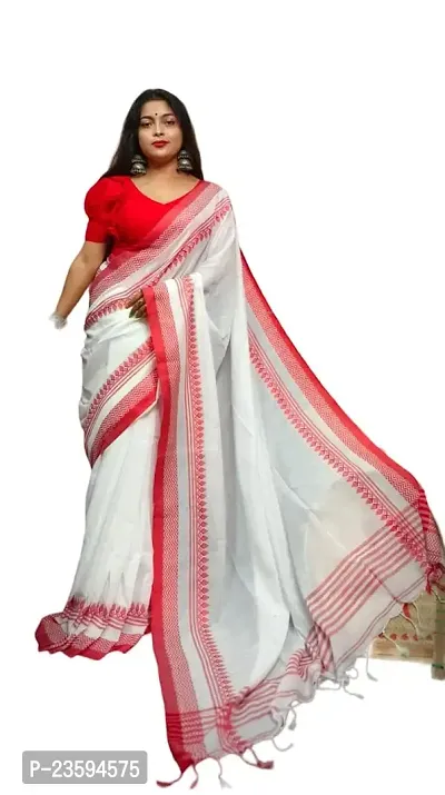 BARNALI SAREE HOUSE Women's Handloom Soft And Comfortable Saree With Unstitched Blouse (White)