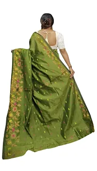 BARNALI SAREE HOUSE Women's Handloom Soft Comfortable  Breathable Saree With Unstitched Blouse (Green)-thumb1