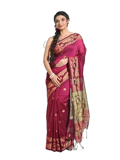 BARNALI SAREE HOUSE Women's Handloom Soft Comfortable And Breathable Saree With Unstitched Blouse