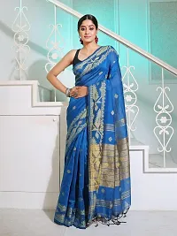 BARNALI SAREE HOUSE Women's Handloom Soft Comfortable  Breathable Saree With Unstitched Blouse (Blue)-thumb2