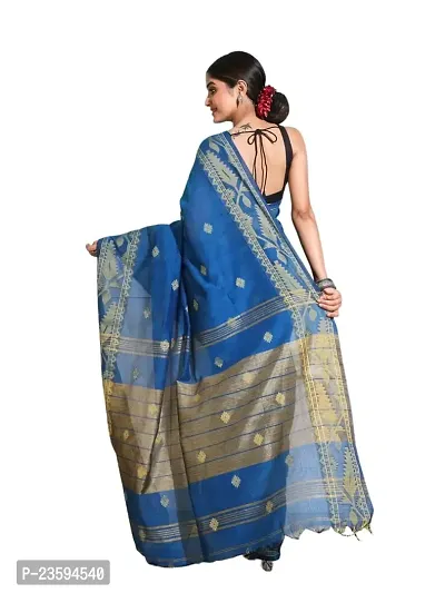 BARNALI SAREE HOUSE Women's Handloom Soft Comfortable  Breathable Saree With Unstitched Blouse (Blue)-thumb2