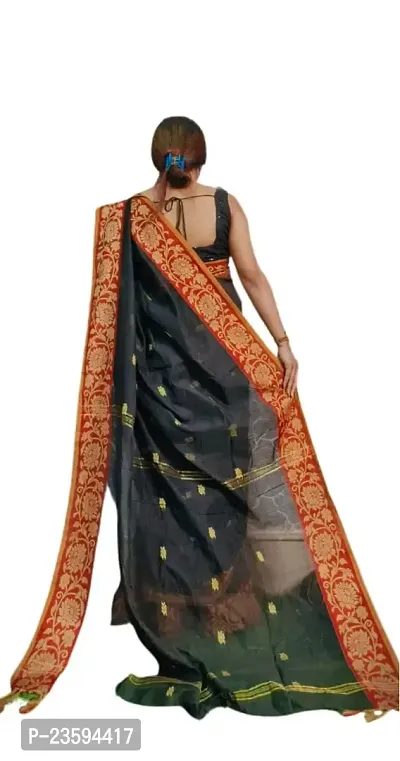 BARNALI SAREE HOUSE Women's Handloom Soft And Comfortable Saree With Unstitched Blouse (Black)-thumb2