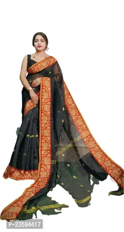 BARNALI SAREE HOUSE Women's Handloom Soft And Comfortable Saree With Unstitched Blouse (Black)-thumb0