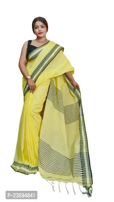 BARNALI SAREE HOUSE Women's Handloom Soft And Comfortable Saree With Unstitched Blouse (Yellow)-thumb0