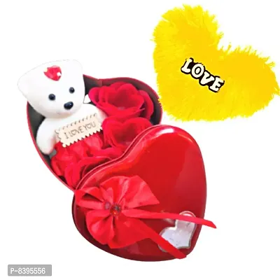 Yellow Valentine Cushion Pillow and Red Color Heart Shape Gift Box