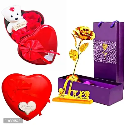 Valentine 24k Golden Rose and Heart Shape Gift Box For Valentine , Gift For Lovers , Gift For Boyfriend , Gift For Girlfriend , Gift For Best Friends.