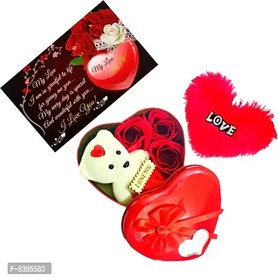 Valentine Cushion Pillow and Heart Shape Gift Box With A Small Lovely Greetings Card For Lovers , Gift For Valentine , Gift For Best Friends , Gift For family .-thumb0