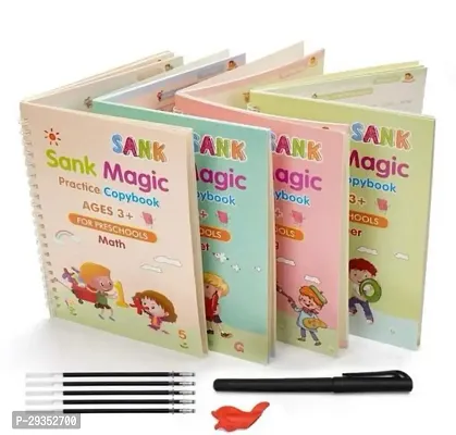Kids Magic Book | Sank Magic Book (4 BOOK + 1 pen + 10 REFILL+ 1 Grip) | Perfect for Preschoolers with Writing Tool | Number Tracing, Lettering, and Drawing Skills for kids (Pack of 1)-thumb0