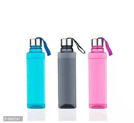 Useful Square Plastic Water Bottle Set With SS Cap And Belt - Set of 3, 800 ml-thumb0