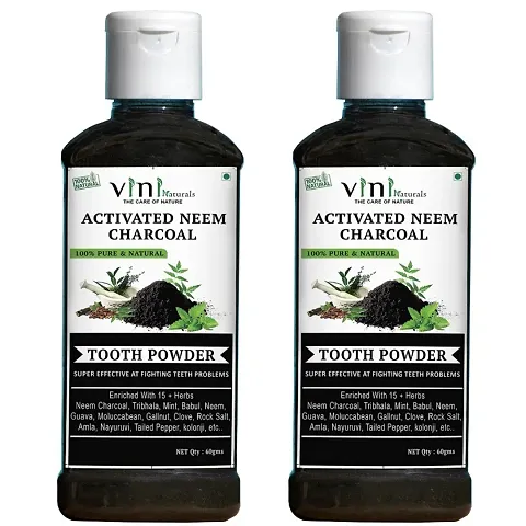 VINI Activated Neem Charcoal Tooth Powder | 100% Natural, No Preservatives (Pack of 2)