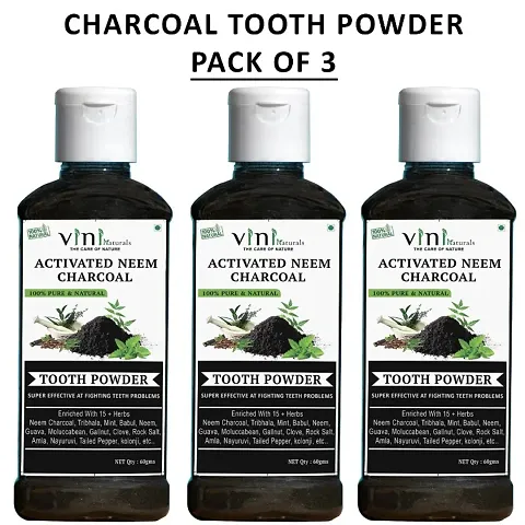 VINI Activated Neem Charcoal Tooth Powder | 100% Natural, No Preservatives (Pack of 3)