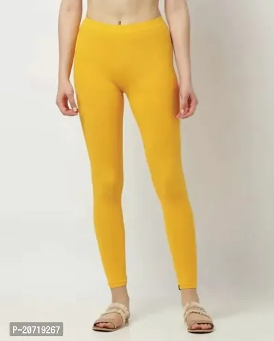 Fabulous Yellow Cotton Solid Leggings For Women-thumb0