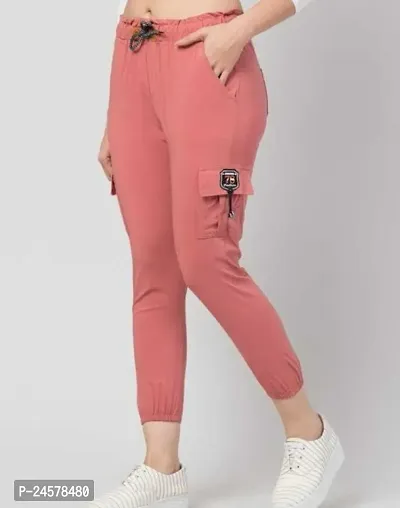 Elegant Pink Cotton Solid Trousers For Women