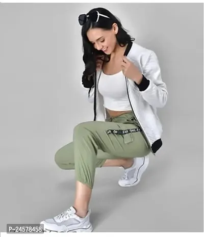 Elegant Green Cotton Solid Trousers For Women