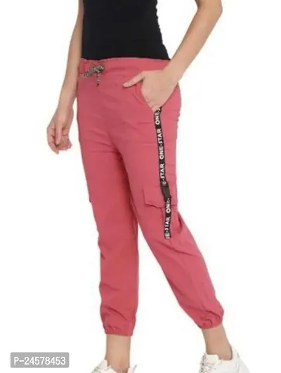 Elegant Pink Cotton Solid Trousers For Women-thumb0