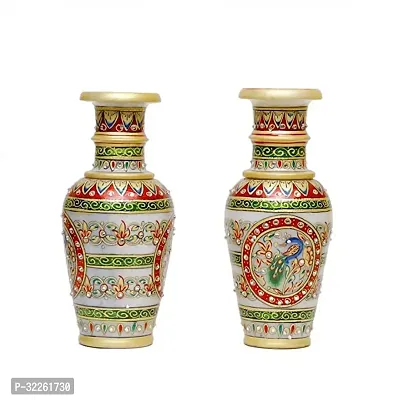 Handicrafts Marble Flower Vase With Mehrab And White Kundan Work Stoneware Vase