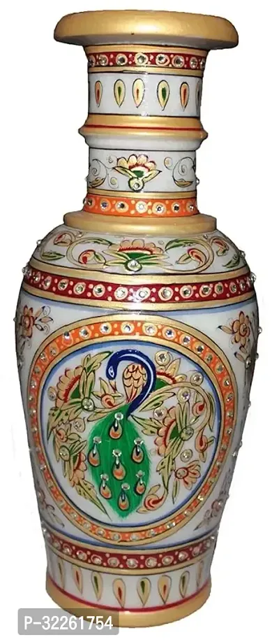 Handicrafts Marble Flower Vase With Mehrab And White Kundan Work Stoneware Vase