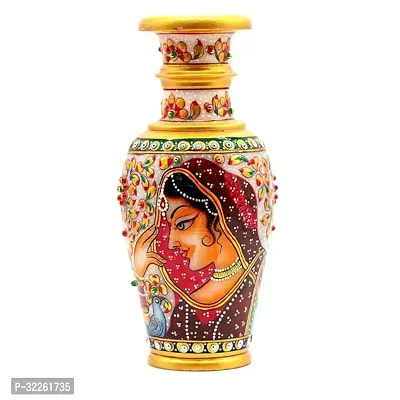 Handicrafts Marble Flower Vase With Mehrab And White Kundan Work Stoneware Vase