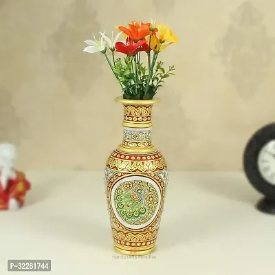 Handicrafts Marble Flower Vase With Mehrab And White Kundan Work Stoneware Vase