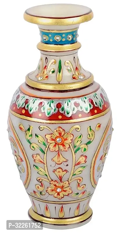 Handicrafts Marble Flower Vase With Mehrab And White Kundan Work Stoneware Vase