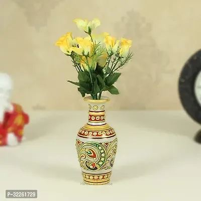 Handicrafts Marble Flower Vase With Mehrab And White Kundan Work Stoneware Vase