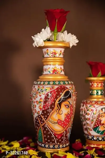 Handicrafts Marble Flower Vase With Mehrab And White Kundan Work Stoneware Vase