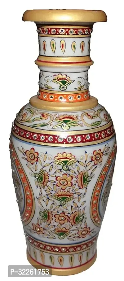 Handicrafts Marble Flower Vase With Mehrab And White Kundan Work Stoneware Vase