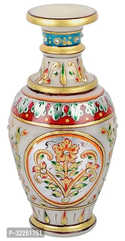 Handicrafts Marble Flower Vase With Mehrab And White Kundan Work Stoneware Vase