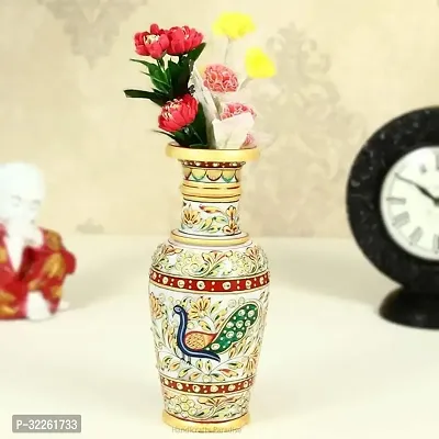 Handicrafts Marble Flower Vase With Mehrab And White Kundan Work Stoneware Vase