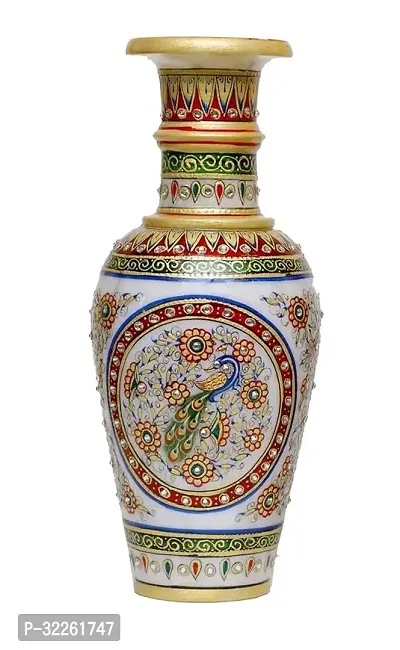 Handicrafts Marble Flower Vase With Mehrab And White Kundan Work Stoneware Vase