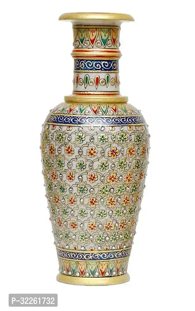 Handicrafts Marble Flower Vase With Mehrab And White Kundan Work Stoneware Vase